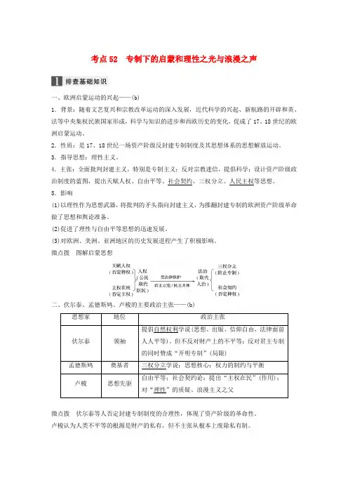(浙江选考)2019版高考历史一轮总复习 专题十九 西方人文精神的起源与发展 考点52 专制下的