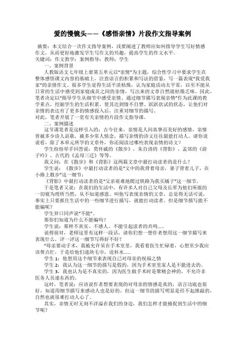 爱的慢镜头——《感悟亲情》片段作文指导案例