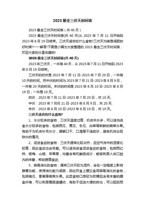2023最全三伏天时间表（共40天）