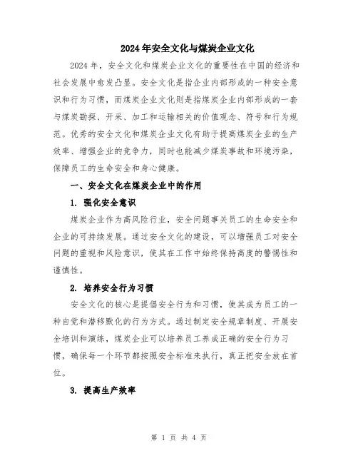 2024年安全文化与煤炭企业文化