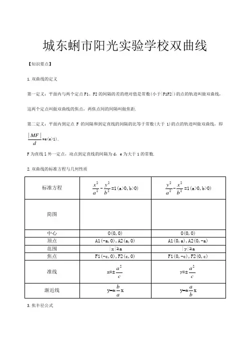 高三数学新数学第一轮复习教案—双曲线新课标A