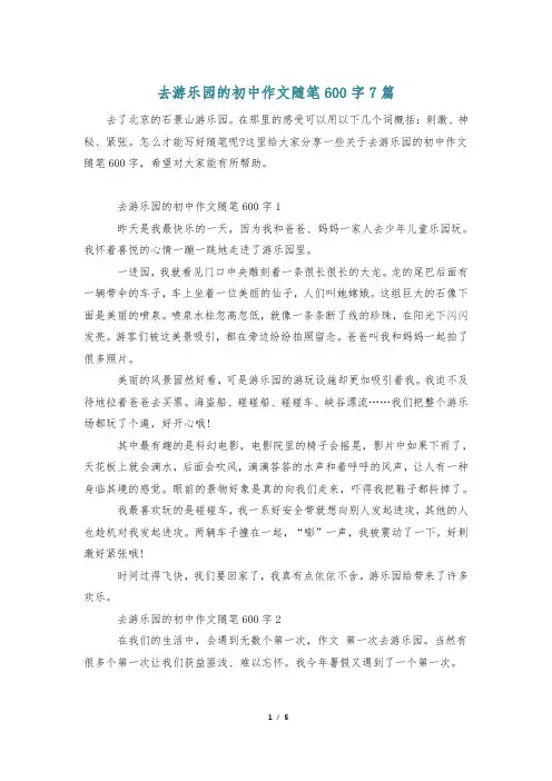 去游乐园的初中作文随笔600字7篇