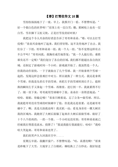 打雪仗作文10篇精选范文