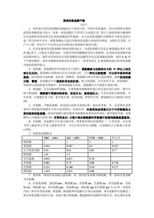 蛋鸡的氨基酸平衡