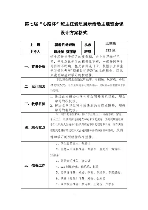 4.心路杯班主任素质展示活动设计格式