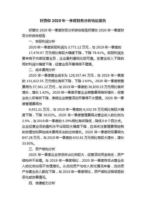 好想你2020年一季度财务分析结论报告