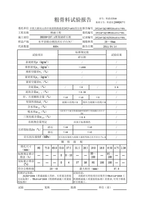 【土工报告 路基碎石】11年4月路基碎石报告