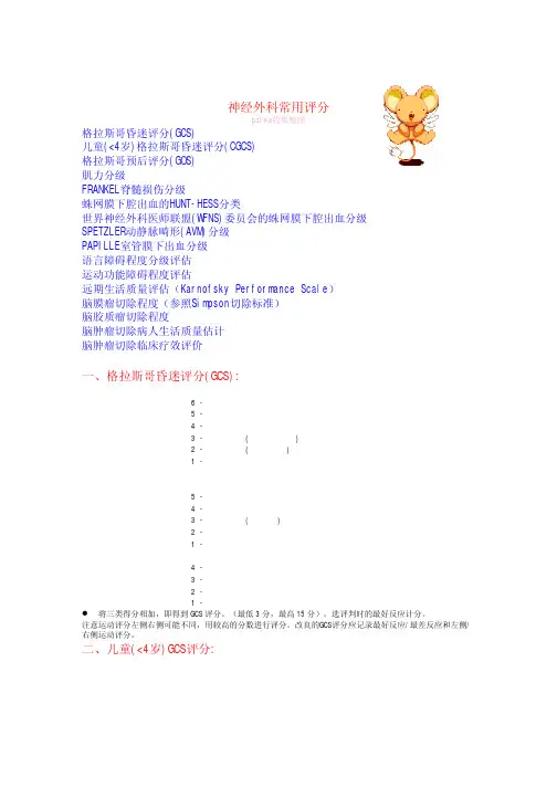 神经外科常用评分标准
