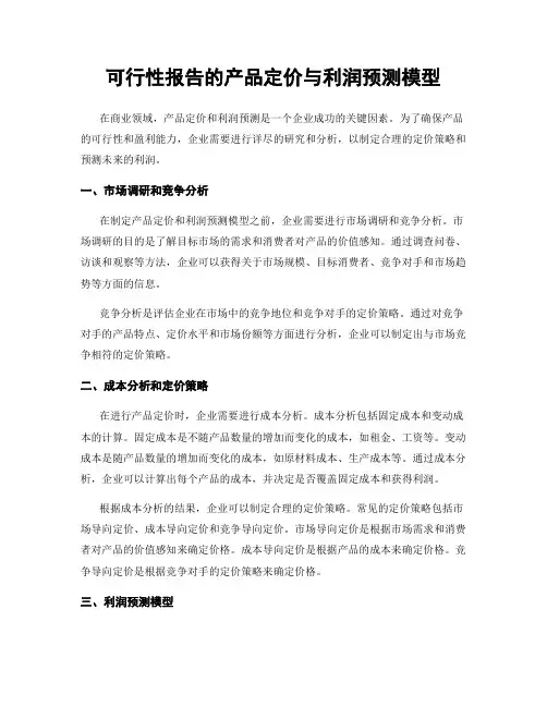 可行性报告的产品定价与利润预测模型
