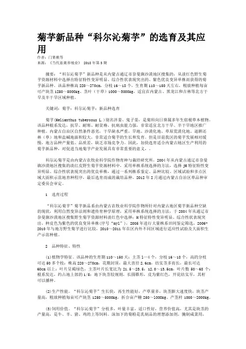 菊芋新品种“科尔沁菊芋”的选育及其应用