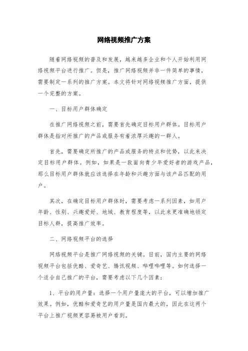 网络视频推广方案