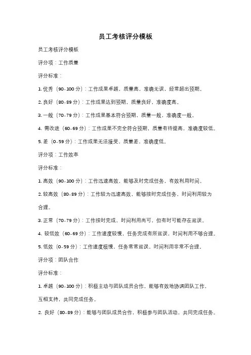 员工考核评分模板