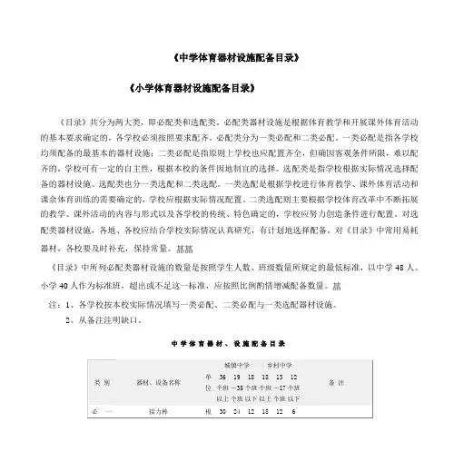 中小学体育器材配备目录