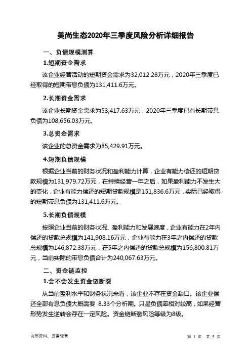 美尚生态2020年三季度财务风险分析详细报告