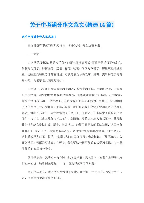 关于中考满分作文范文(精选14篇)