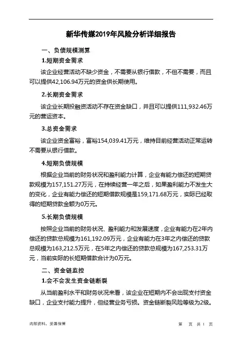 新华传媒2019年财务风险分析详细报告