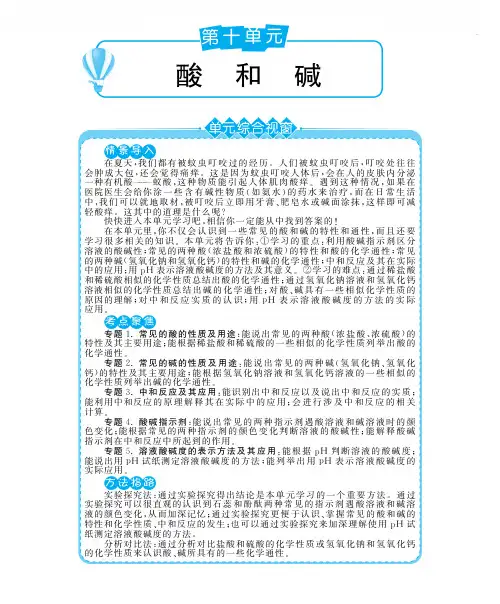 九年级化学下册 第十单元 课题1常见的酸和碱深度解析