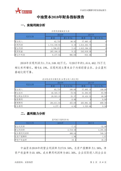 中油资本2018年财务指标报告-智泽华