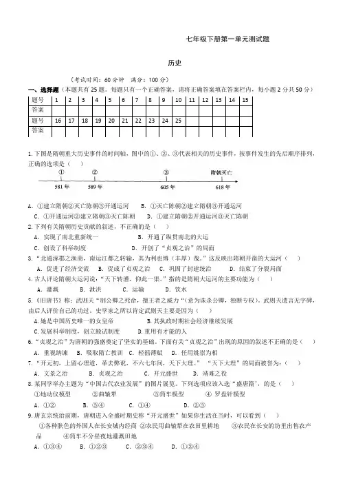 【名校】人教版部编七年级历史下册第一单元隋唐时期：繁荣与开放的时代测试卷