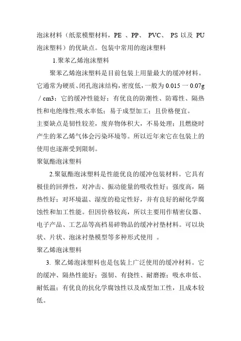 PE 、PP、 PVC、 PS以及 PU泡沫塑料的优缺点-熊木林