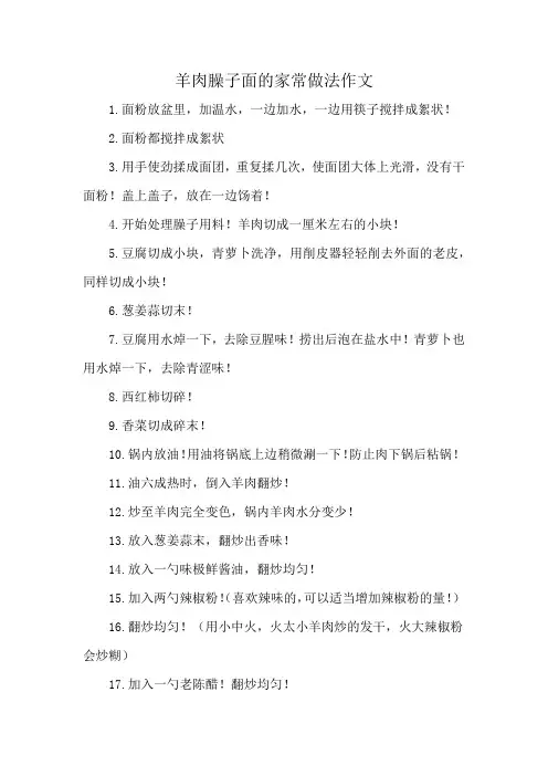 羊肉臊子面的家常做法作文