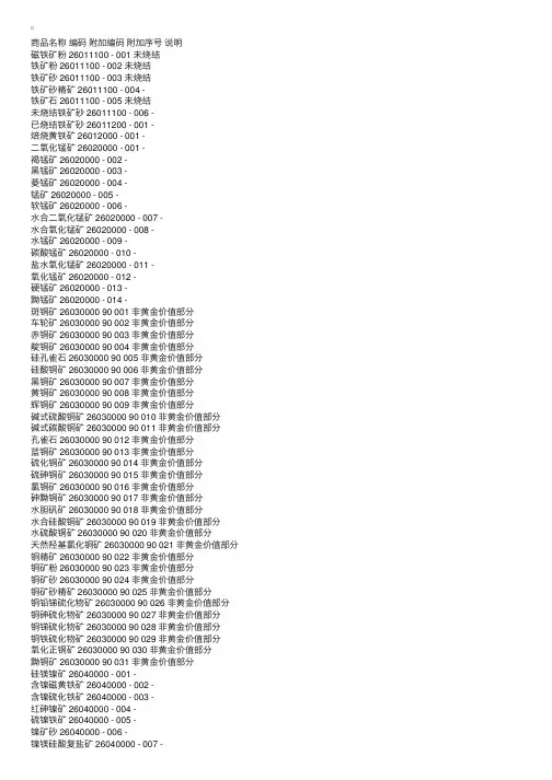 商品归类代码说明（第二十六章）