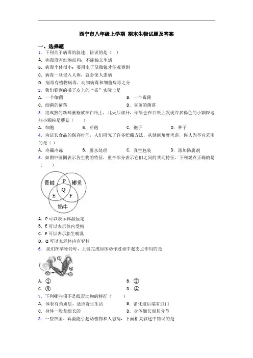 西宁市八年级上学期 期末生物试题及答案
