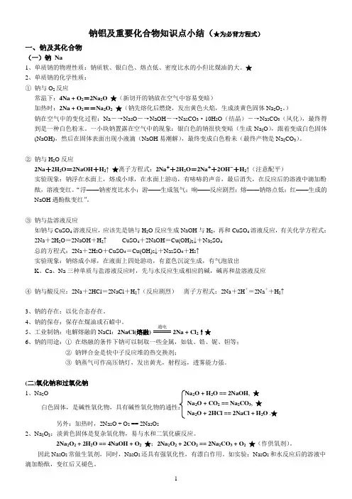 铁、钠、铝知识点和方程式总结