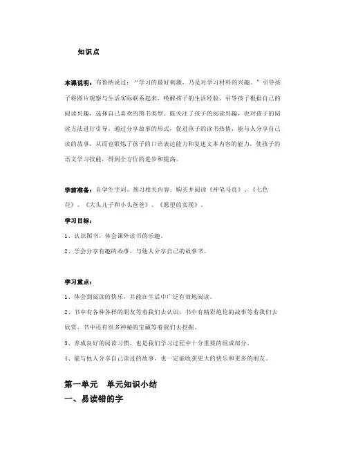 部编二下语文快乐读书吧《读读儿童故事》图文精讲+朗读习题