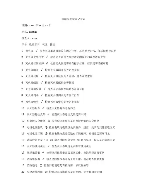 消防安全检查记录表