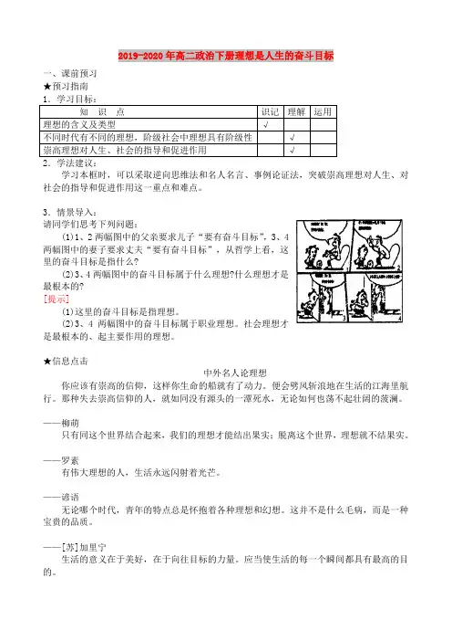 2019-2020年高二政治下册理想是人生的奋斗目标