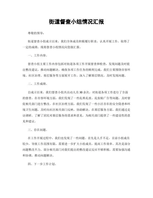 街道督查小组情况汇报