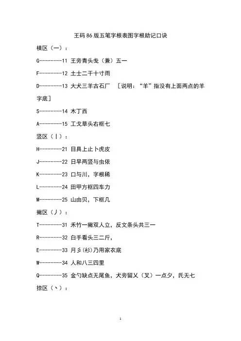 王码86版五笔字根表图字根助记口诀0221