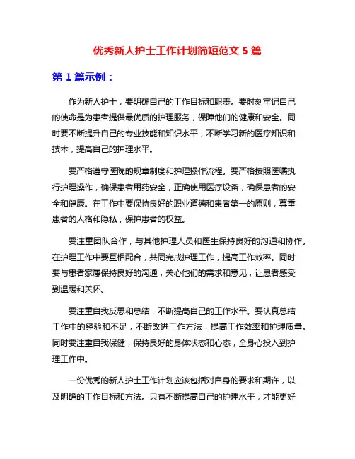 优秀新人护士工作计划简短范文5篇