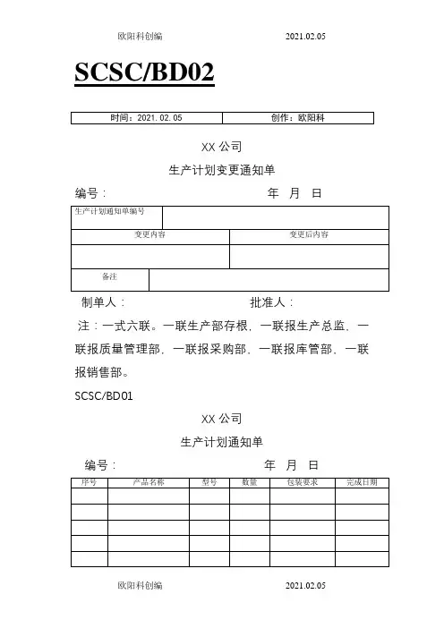 PMC常用表格之欧阳科创编