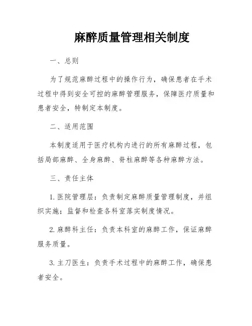 麻醉质量管理相关制度