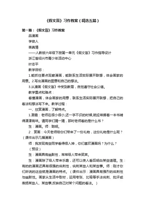 《假文盲》习作教案（精选五篇）