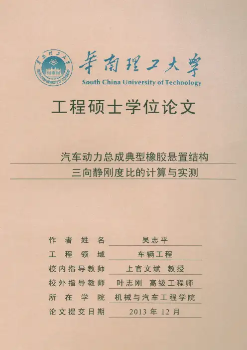 汽车动力总成典型橡胶悬置结构三向静刚度比的计算与实测