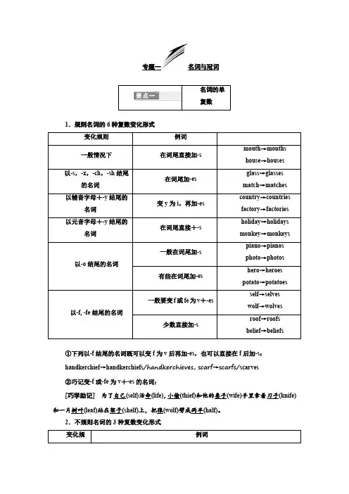 高考英语专题化语法贯通市级重点高中版讲义：专题一+名词与冠词.docx