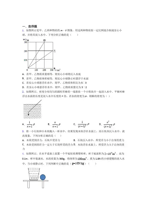 初二物理第十章浮力知识点及练习题及答案(1)