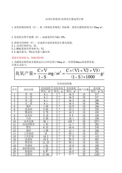 臭氧发生器选型计算