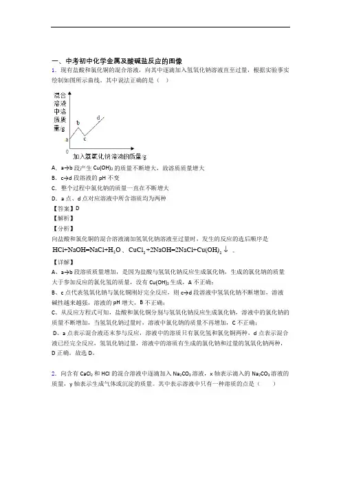 中考化学金属及酸碱盐反应的图像综合经典题及答案
