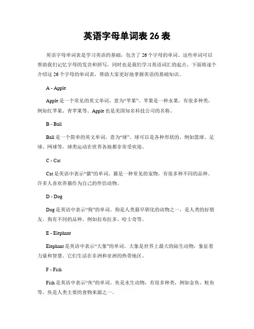 英语字母单词表26表