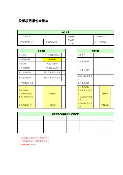 投标项目报价审批表