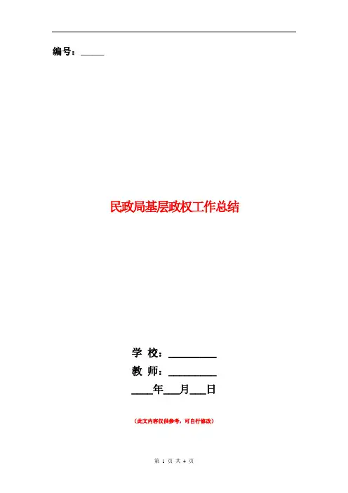 民政局基层政权工作总结