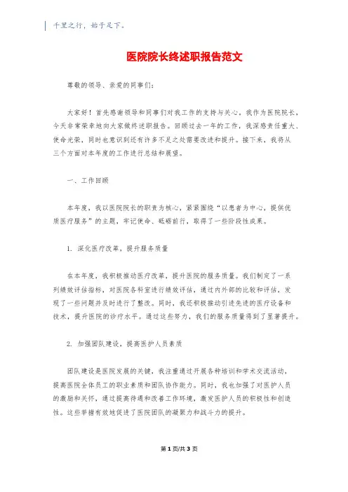 医院院长终述职报告范文