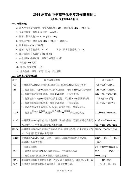 2014届荷山中学高三化学复习知识归纳1