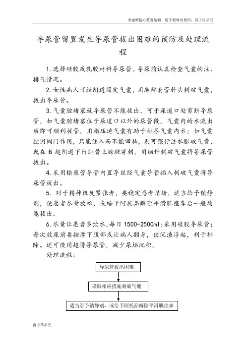 最新导尿管留置发生导尿管拔出困难的预防及处理流程