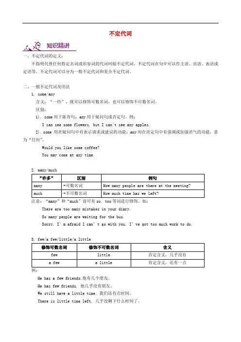 初中英语专题讲练： 不定代词(含解析)