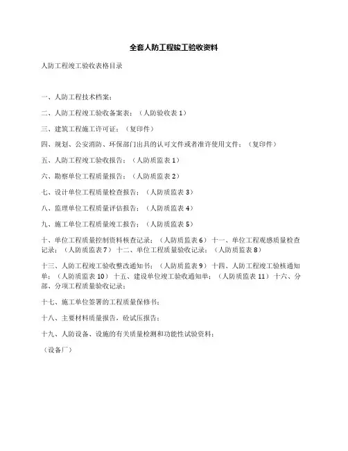 全套人防工程竣工验收资料